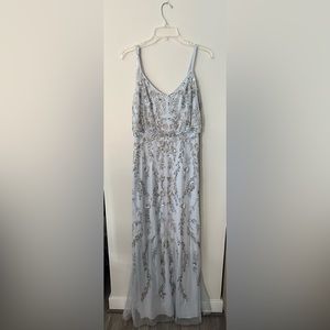 Adrianna Papell Floral Bead Blouson Gown, Light Blue Size 6
